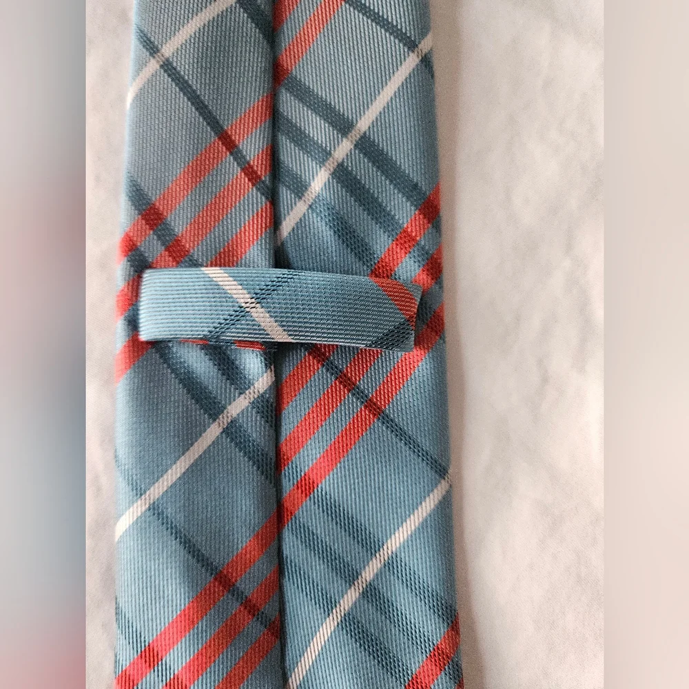 Stylish Plaid Blue/Orange Handmade 100% Silk Tie